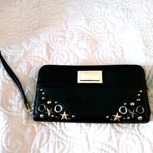 Juicy Couture Vintage Black Faux Leather Zippered Wallet w/ Stud Details